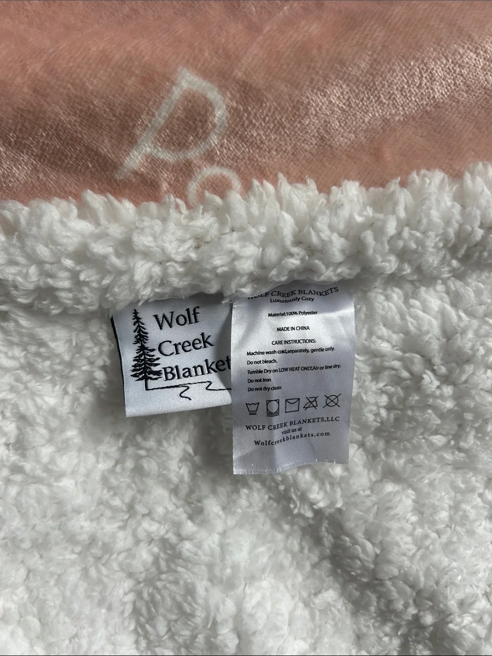 Plush Sherpa Throw Blanket in Blush Pink with Positive Word Design